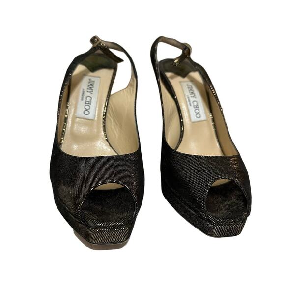 Jimmy Choo nova black sparkle peep toe slingback heels size 38 - Picture 3 of 7